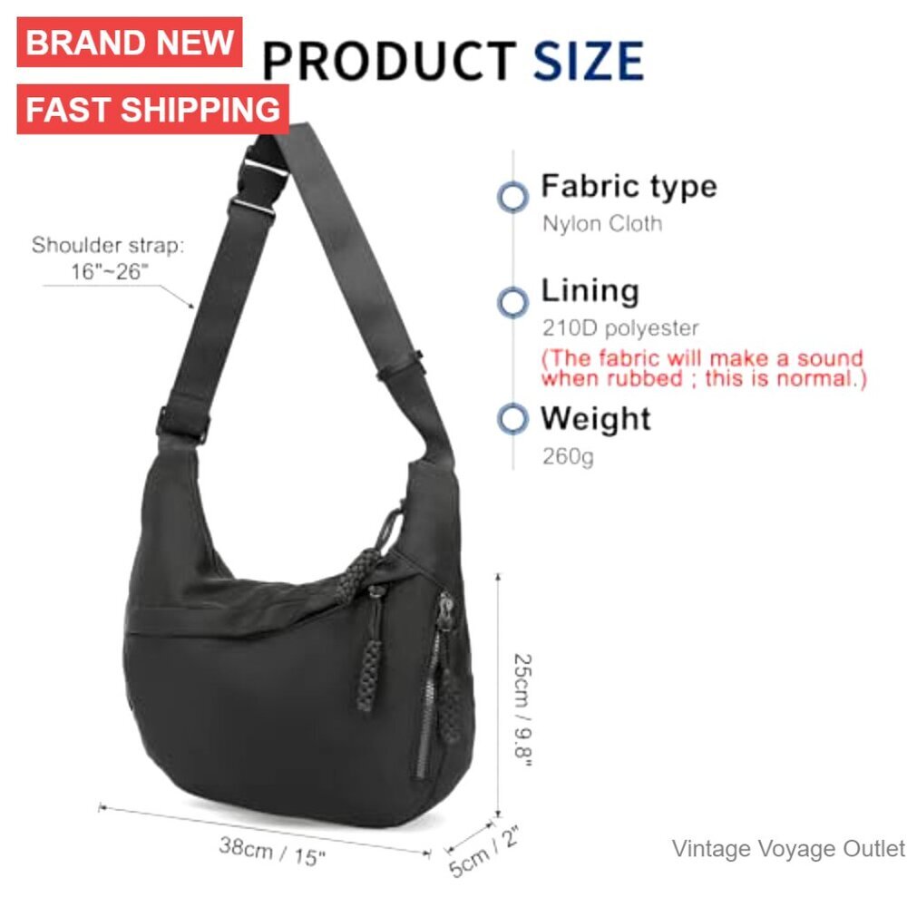 Lightweight Nylon Crossbody Bag, Adjustable Strap, 3 Compartments, Travel Purse - Picture 4 of 7